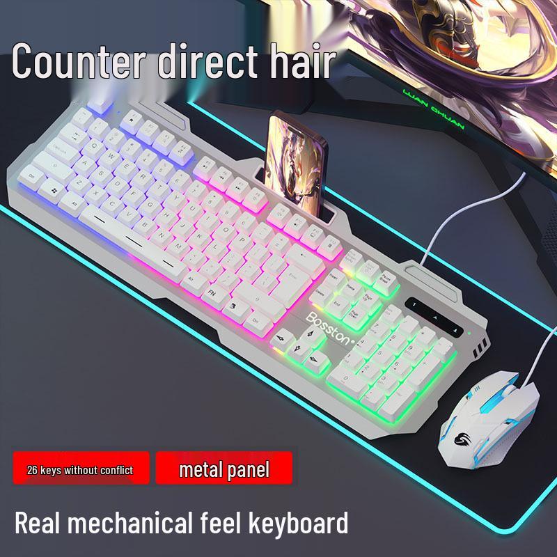 Luminous Wired Keyboard & Mouse Set with Floating Keycaps - USB, Mechanical Feel for Gaming Desktops & Laptops