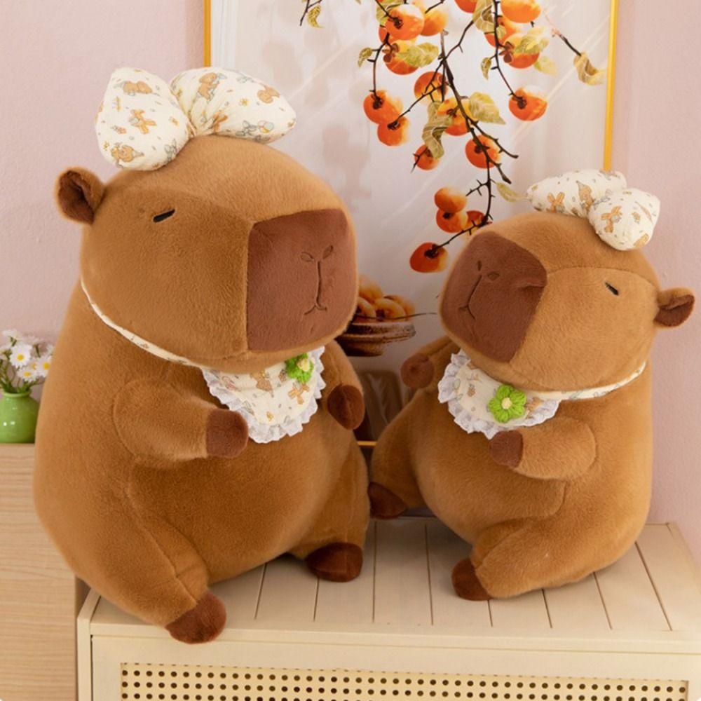 Bow Capybara Plush Toy Simulation Capibara Fluffty Doll Cute Capybara Plush Doll  Christmas Toy