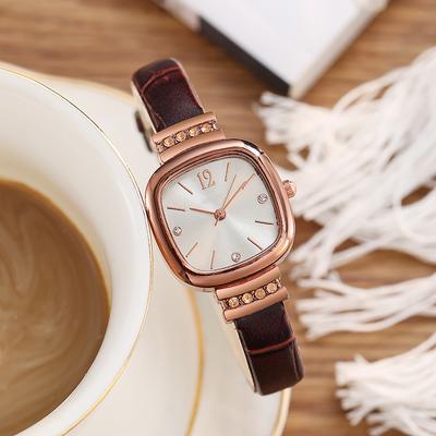Women Square Brown Quartz Watches Luxury Ladies Leather Strap Simple Wrist Watches for Girls Gift