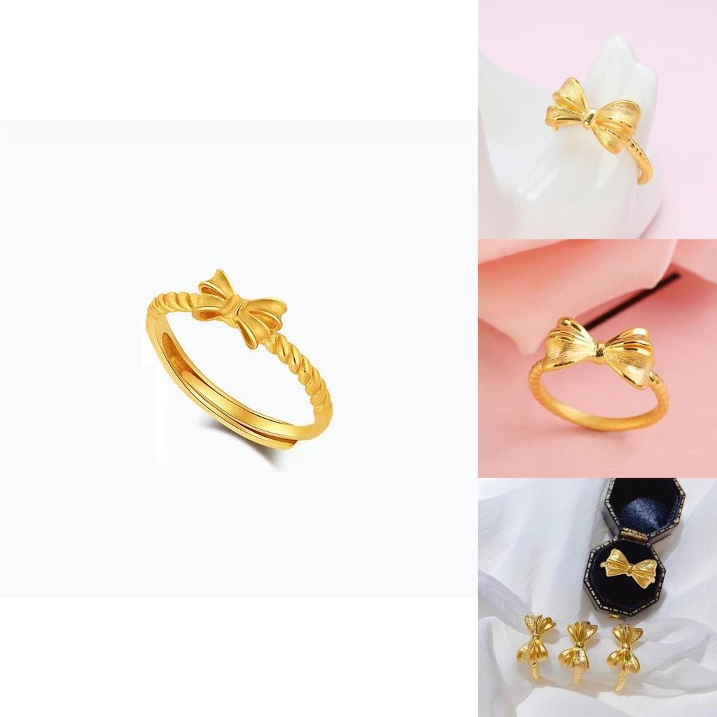 Fashionable Gold Plated Brass Butterfly Knot Ring Open Style Adjustable For Womens Trendy Look
