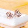 Wish rose gold and white diamond double-layer love stud earrings Korean simple heart-shaped personalized high-end ear jewelry
