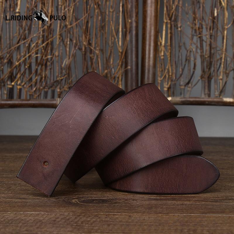 Buckleless Leather Belt for Men, Genuine Leather Pin Buckle, Top Layer Pure Cowhide, Retro Frosted Trendy Belt Strip