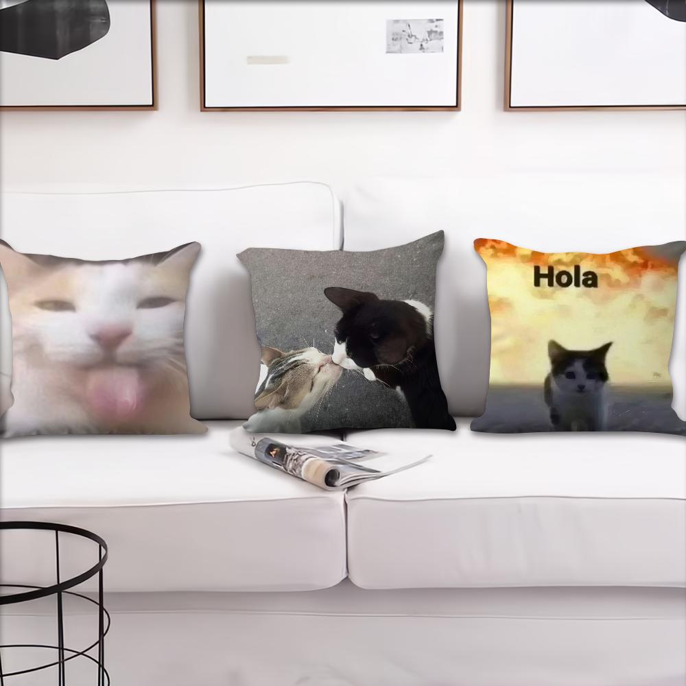 Lustige Katzen-Meme-Kissenhülle Kurzer Plüsch Polyester Kissenbezug Dekor Dekokissenbezug Heimdeko