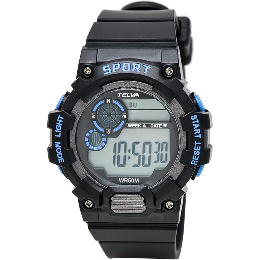 Crepha TELVA Digital Multifunction Waterproof Watch 5ATM Stopwatch Blue with Urethane Strap