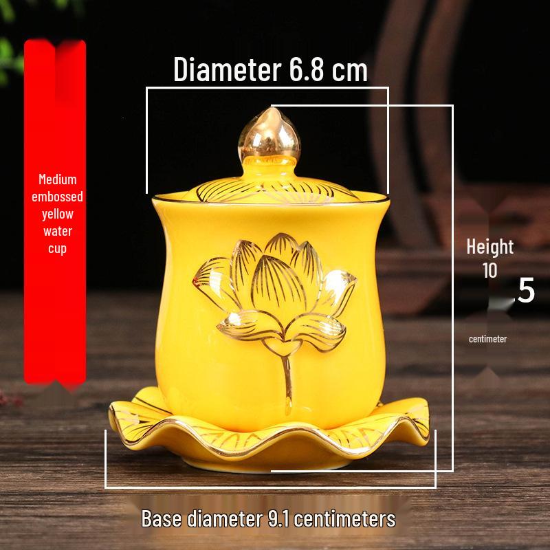 Coppa per Acqua per Altare Buddista in Ceramica di Loto con Mantra della Grande Compassione - Tazza per Offerte a Guanyin
