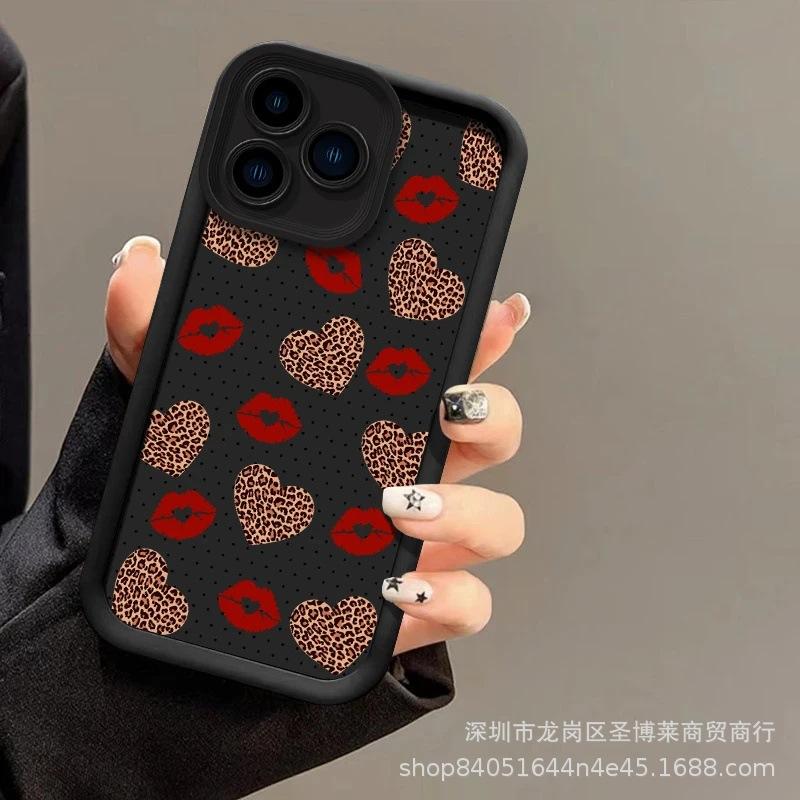 Leopard print lip print for Apple 15 mobile phone case iphone12promax set 14/13/11/XR emery 16