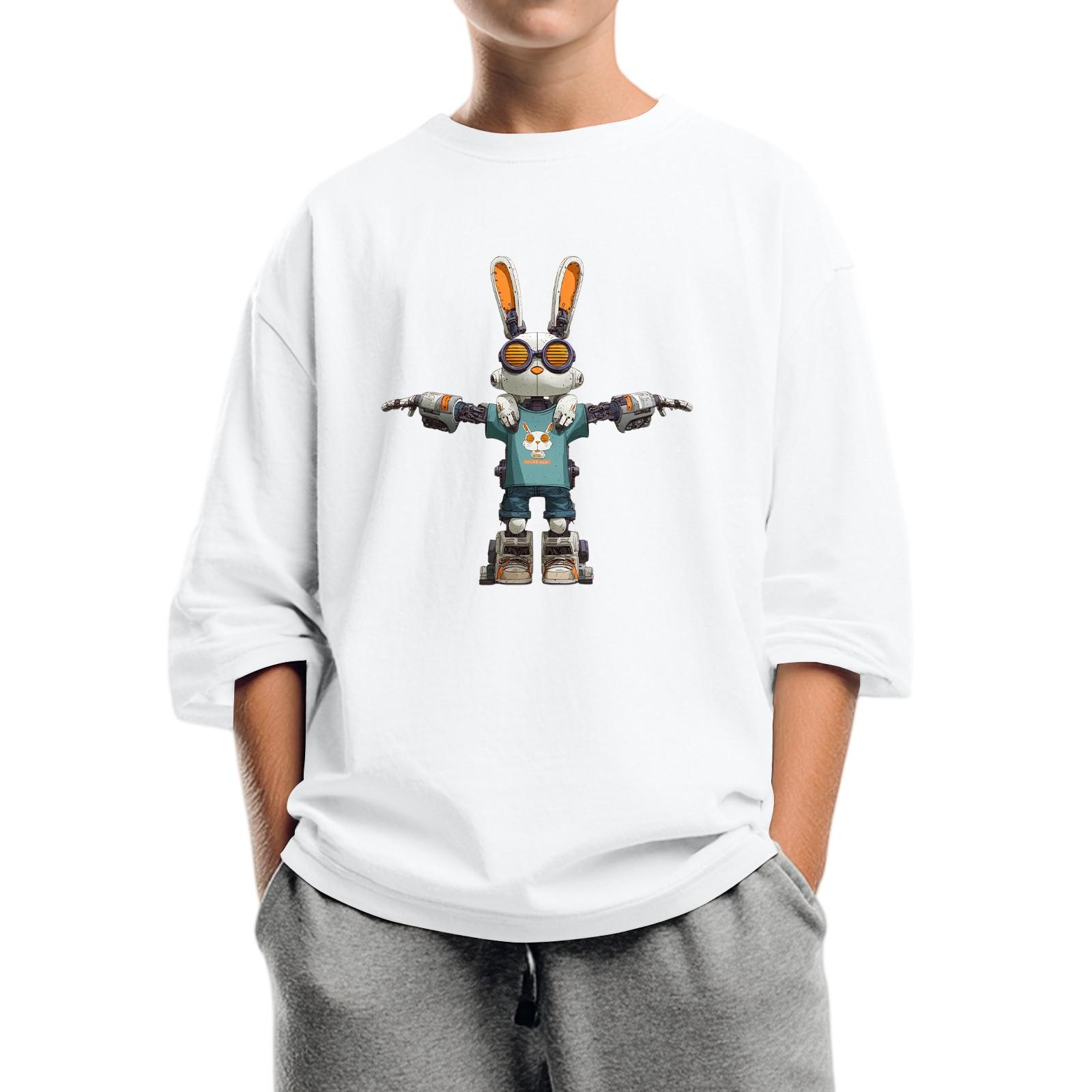 

Детская мода Принтованный топ с круглым вырезом и рукавом семь восьмых Повседневная футболка 160 белый