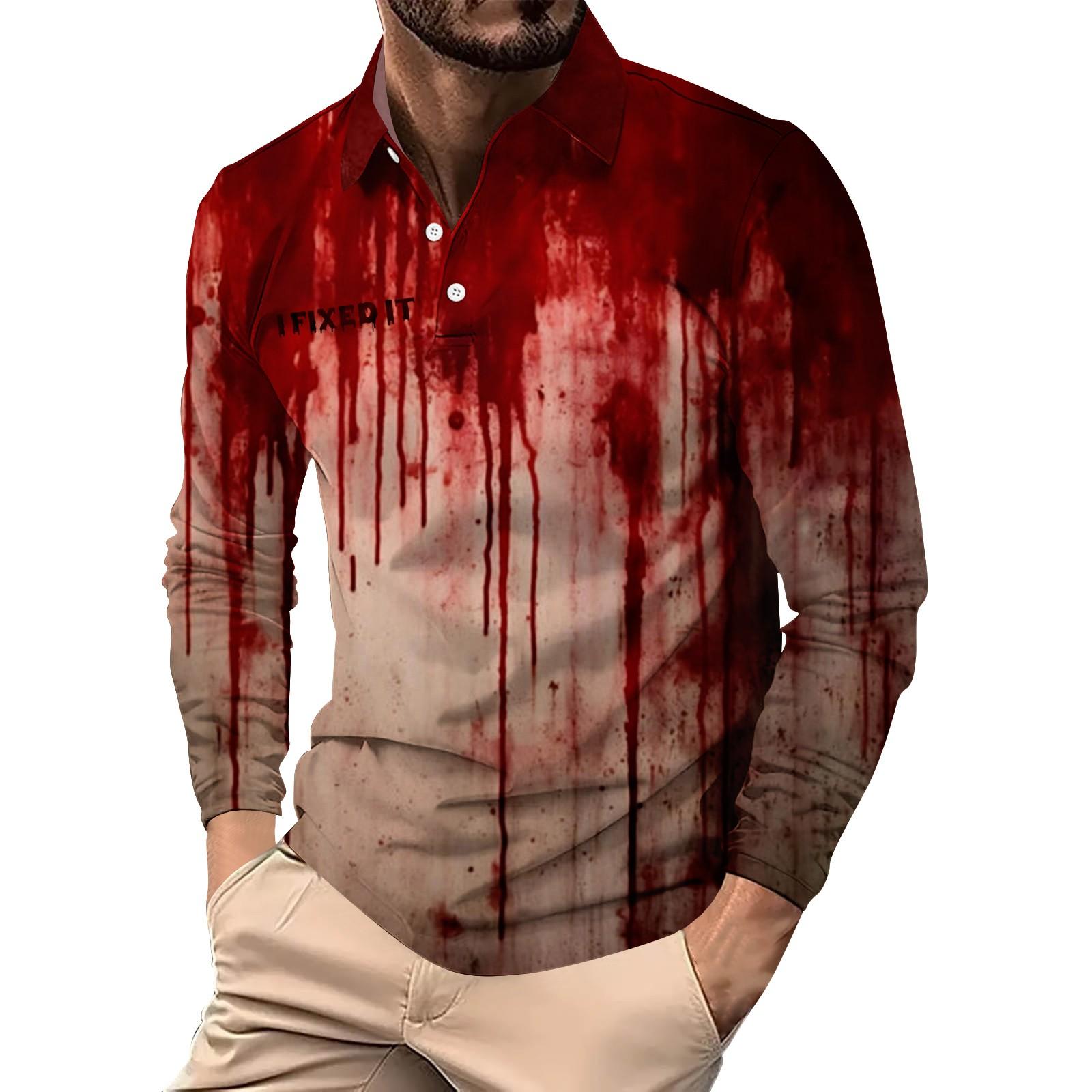 

Мужской свободный и повседневный топ с длинными рукавами на пуговицах с лацканами и принтом букв на Хэллоуин XL