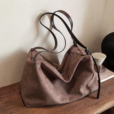 Prémiová semišová drhnoucí velkokapacitní taška tote dámská bostonská taška přes rameno dojížděcí taška pod paži
