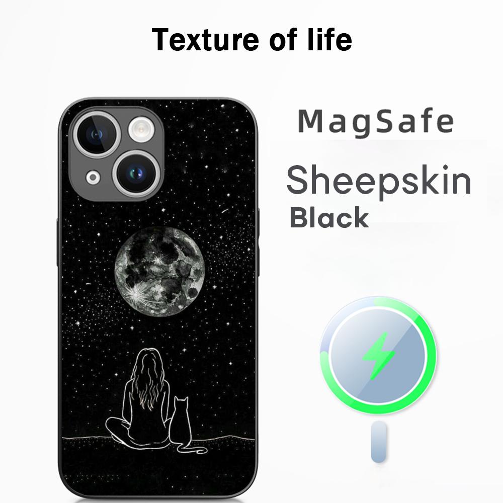 Cool moon fashion poster pattern Phone Case For iPhone 17 16 15 14 13 12 Plus Pro Max High-end Luxury Magsafe Sheepskin