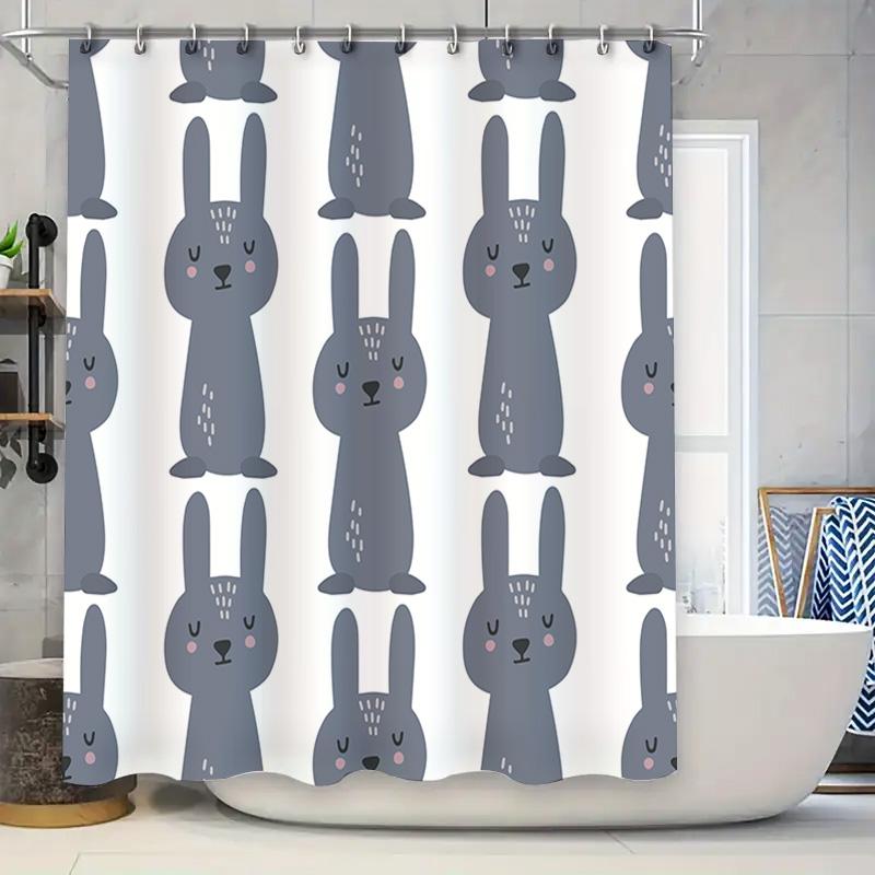 

Adorable Gray Rabbit Shower Curtain Set For Kids Bathrooms Modern Design Waterproof Fabric! W60H190(CM)-1 Pcs