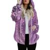Women's Fashionable Casual Zippered Hooded Floral Printed Drawstring Furry Sweatshirt Jacket
