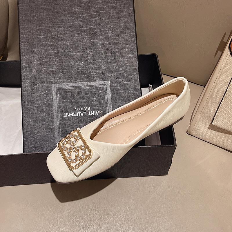 Doudou Shoes Women's 2025 Spring and Autumn New Shallow Mouth Square Head Single Shoes Soft Sole Versatile French Work Shoes Gentle Flat Shoes