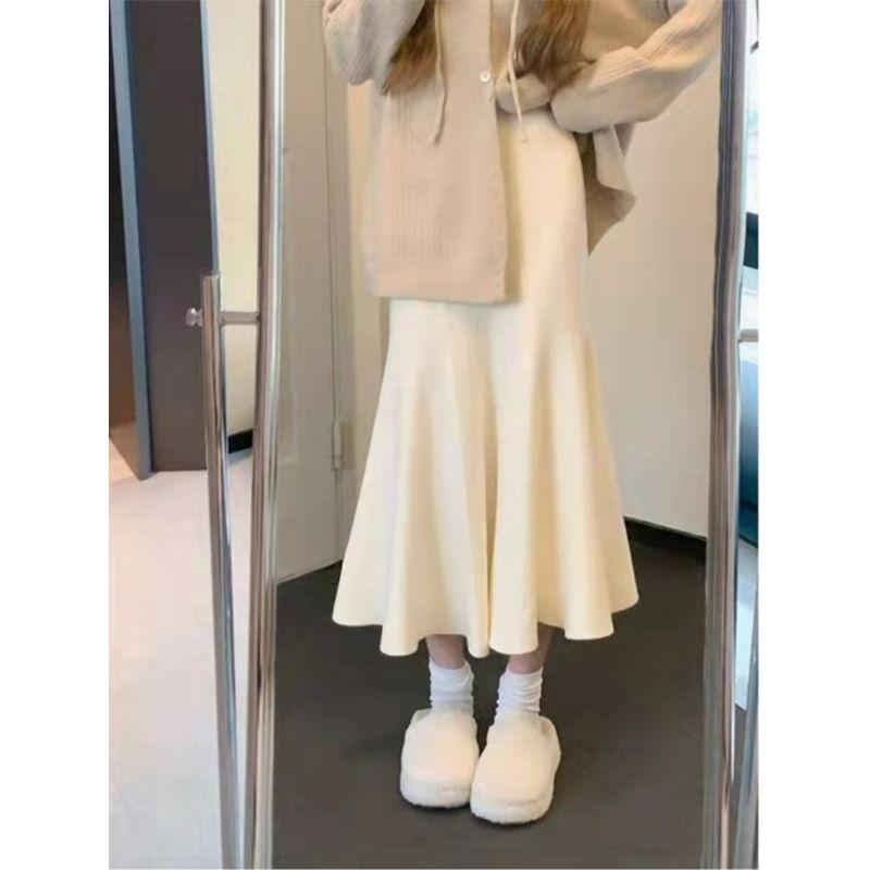 New Fall Women's Clothing Knitting Skirt High Waist A- line Slimming Hip Skirt Retro Temperament Wild Mermaid Dress