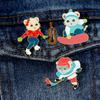 Winter Sports Badge Jewelry Creative Bear Athlete Enamel Brooches Cute Animal Skating Skiing Playing Ice Hockey Collar Pins