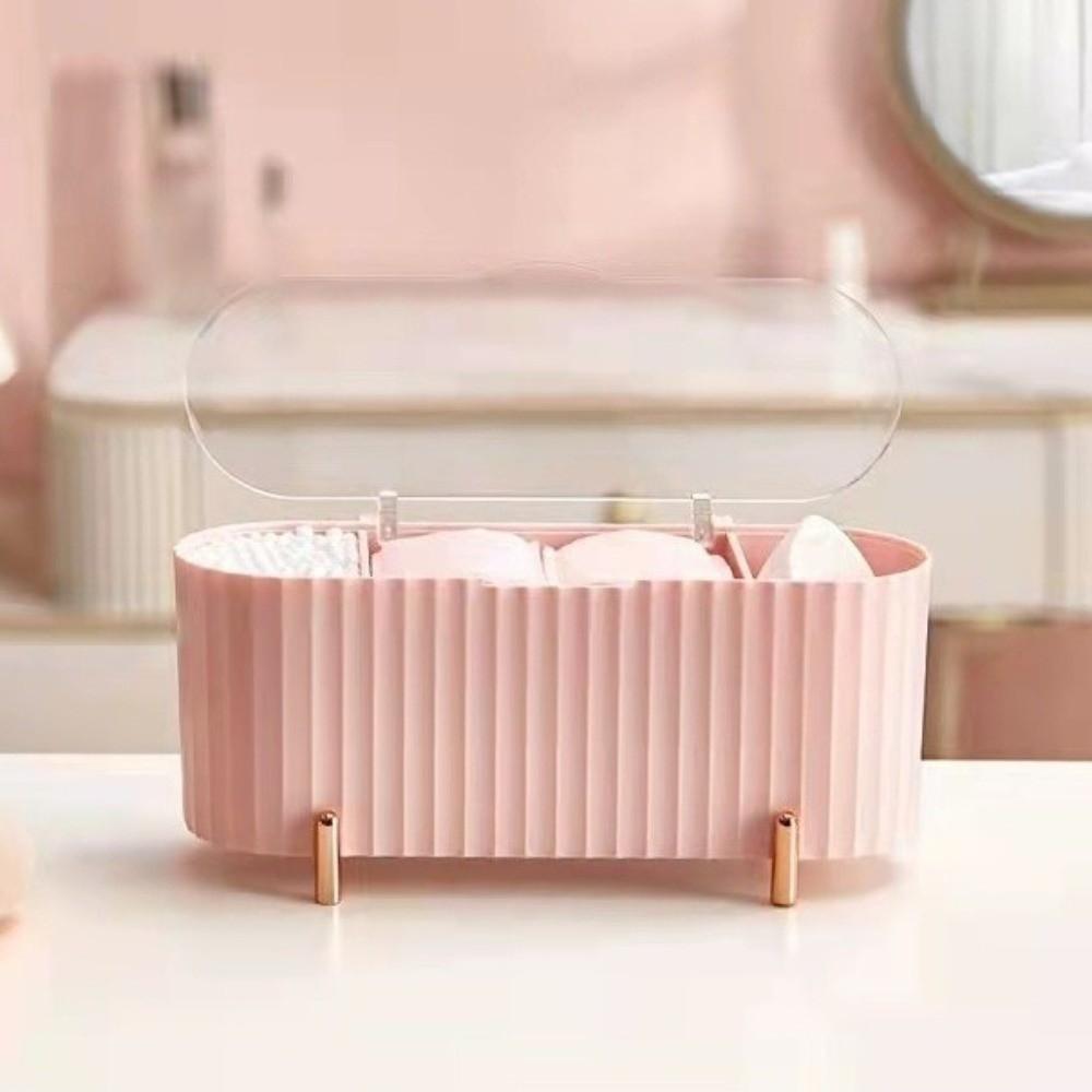 3 Grid Cosmetics Storage Box Large Capacity Organizer Box Makeup Organizer  Powder Puffs