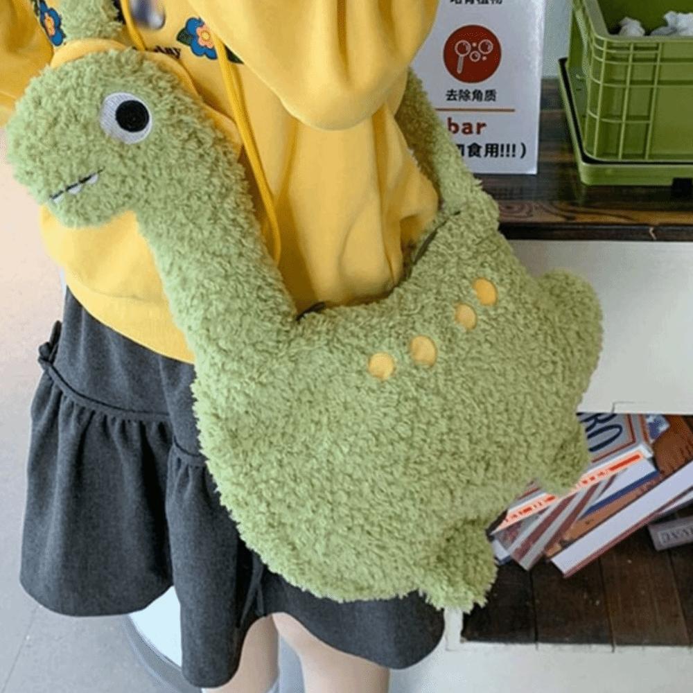 Solid Color Long Neck Dinosaur Bag Plush Shoulder Bags Funny Cartoon Crossbody Bag Streetwear