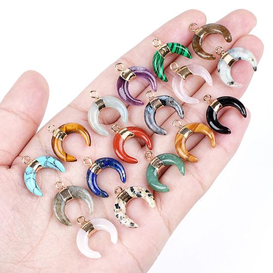 DIY Pendant Gold-Plated Edging Crescent Horn Design Natural Imitation Crystals Jade Necklace Bracelet Earrings Charm DIY Jewelry Making Accessories