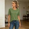 Women's Solid Color Short Sleeve Crew Neck T-Shirt with Button Detail Casual Lightweight Top for Everyday Wear
