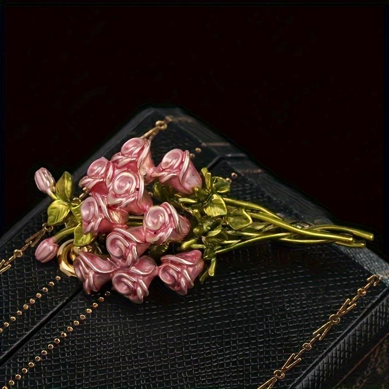 Elegant Pink Rose Bouquet Brooch Vintage Style  Pin for Women Parties Balls Birthdays Versatile Accessory Floral Brooch