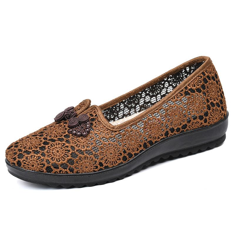 Summer new cloth shoes women's flying woven hollow breathable medium and old soft sole one pedal casual shoes