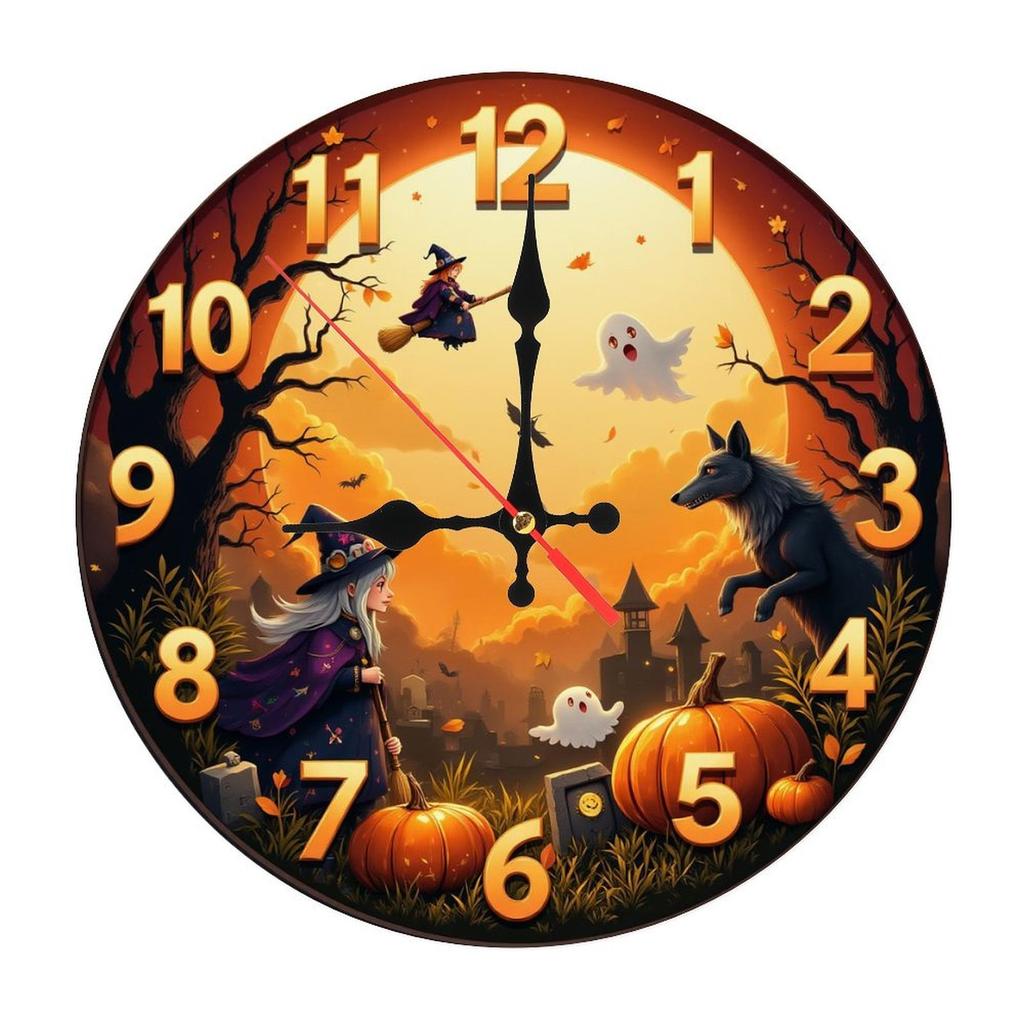 Custom Pattern Wall Clock, Halloween style design, Artistic Home Decor, 10-Inch Silent Wooden Wall Clock