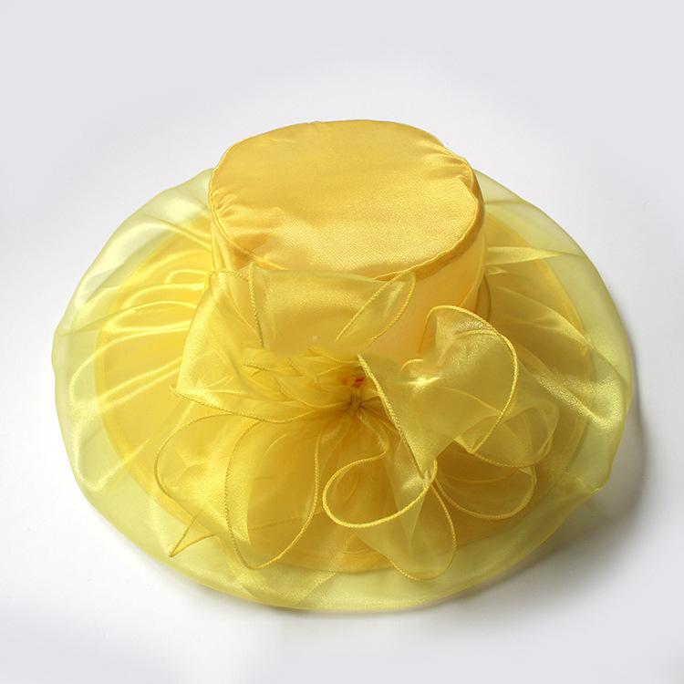 New Retro Mesh Yarn Flower Temperament Sunshade Vacation Sun Hat Big Edge Hat Women's Hat Travel Organza Hat