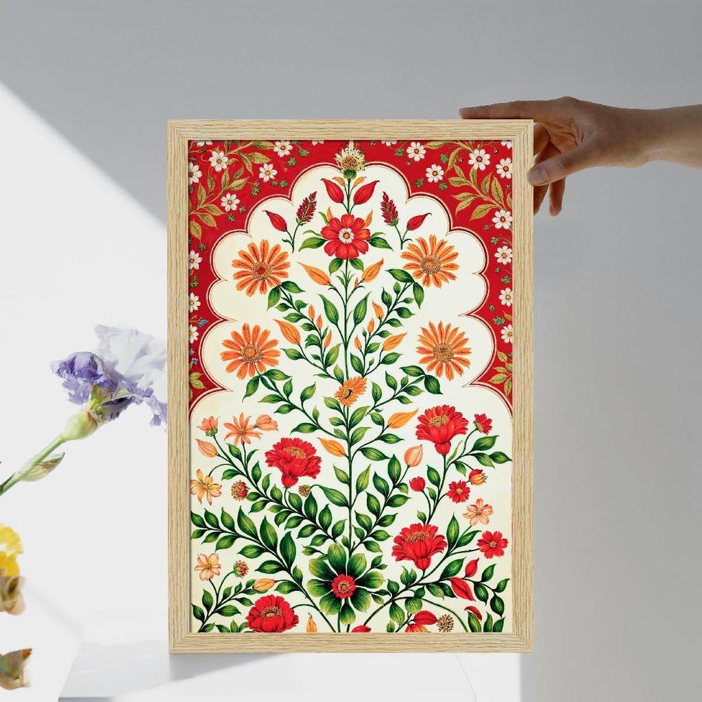ArtX Paper Floral Art Paintings with Frame for Home Decor, Madhubani Wall