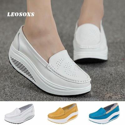 Women's Fashion Casual Solid Slip On Wedges Thick Bottom Platforms Work Shoes
