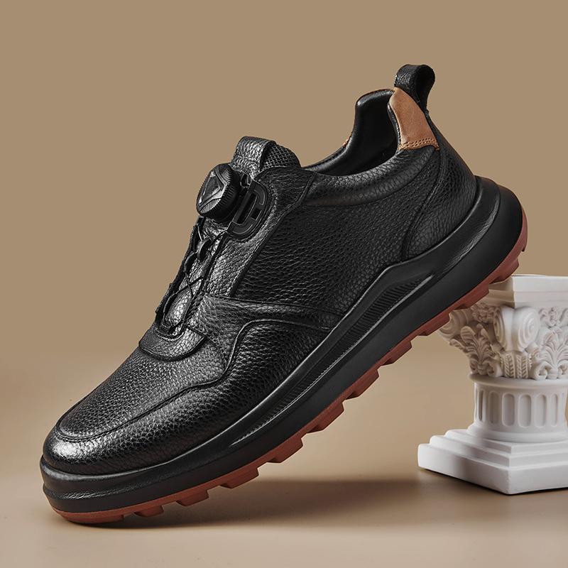 Fashion Top Quality Solid Color Fashion Mens Sneakers Genuine Leather Casual Shoes Luxury Brand Platform Walking Footwear Driving Shoes