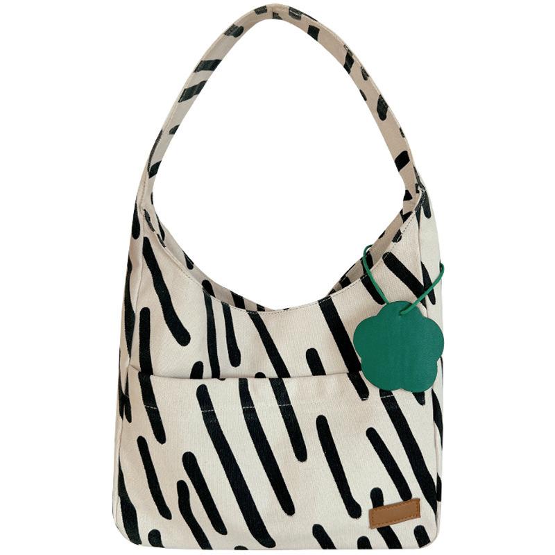 Zebra Pattern Canvas Bag Casual Versatile Large-capacity Tote Bag Student Class Shoulder Bag Women