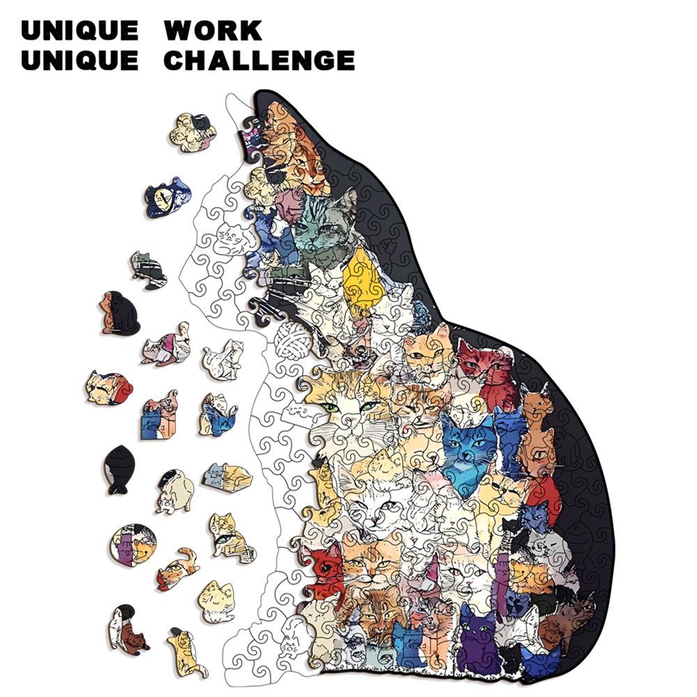 Wacocetoy Cross-Border Cat Collage Irregular Wooden Jigsaw Puzzle: Challenging Money Box Style