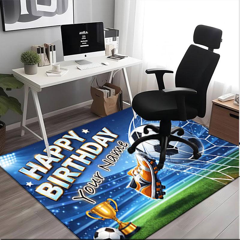 1PC Custom Name Happy Birthday Soccer Fan Theme Floor Mat Ideal for Living Room, Game Rooms, Office, Bedroom,Floor Mat Playful Design