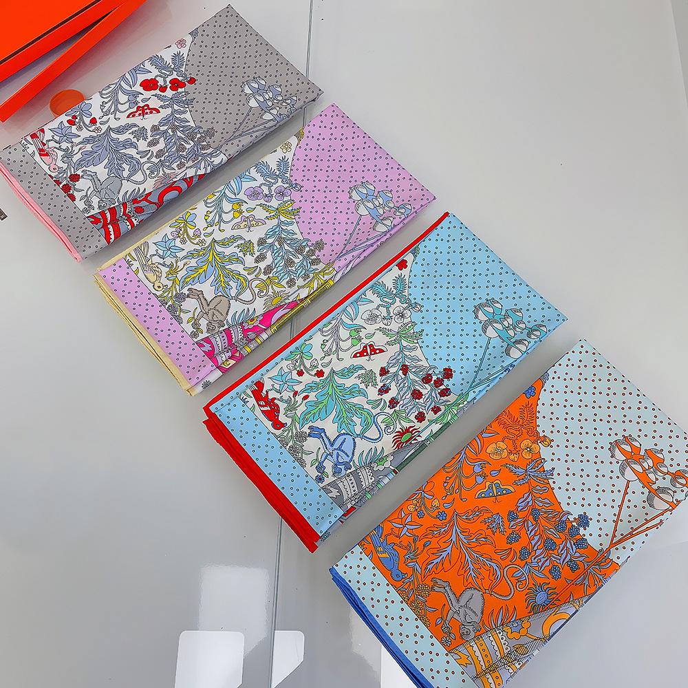 Manual Hand Rolled Twill Silk Scarf Women Concert Print Square Scarves Wraps Echarpes Curled Foulards Femme Bandana Hijabs 90CM