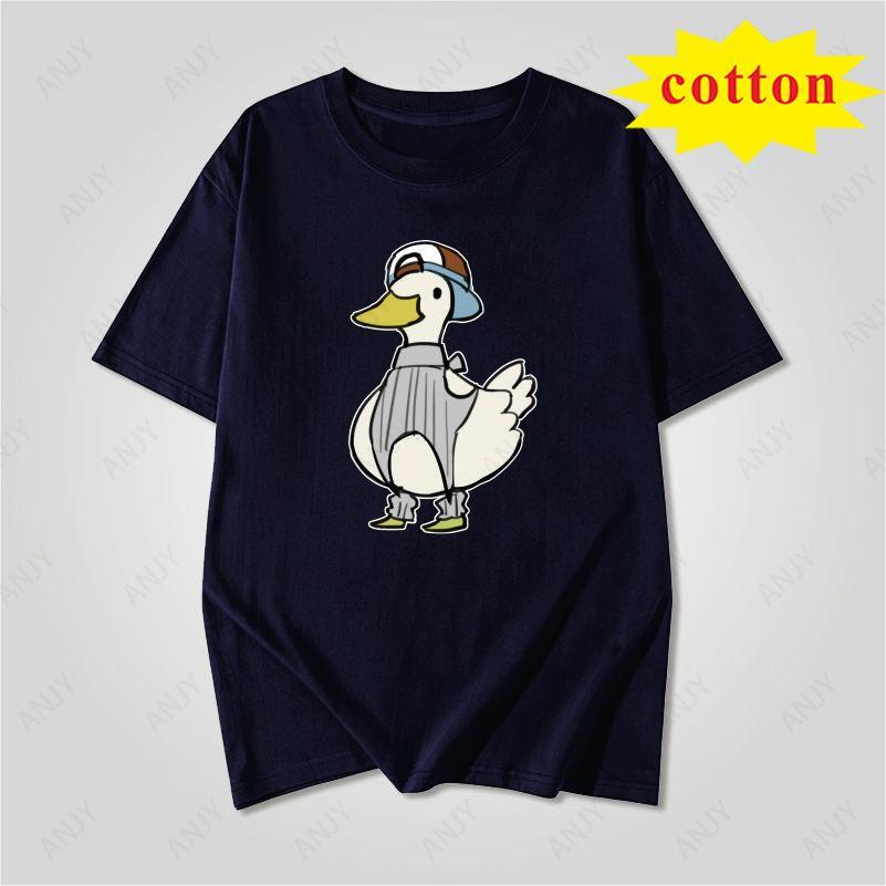 American Retro Trendy Duck Tshirt With Quirky Cartoon Print Loose Casual Short Sleeved Cotton Top