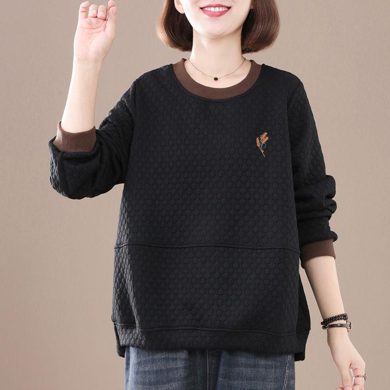 New Women's Spliced   Loose Pullover Western Style Retro Versatile Casual Long Sleeve Sweater