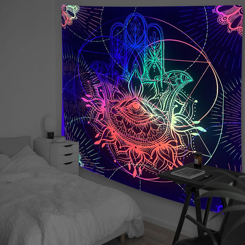 Black Light Tapestry Wall Hanging UV Reactive Psychedelic Hippie  for Bedroom Dorm Indie Room Decor