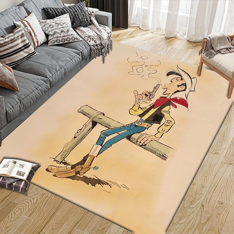 Lucky Luke2 Flannel Pattern Square Carpet,Area Rug,Carpet Rug for Living Room Bedroom Sofa Playroom Decor,Non-slip Floor Mat