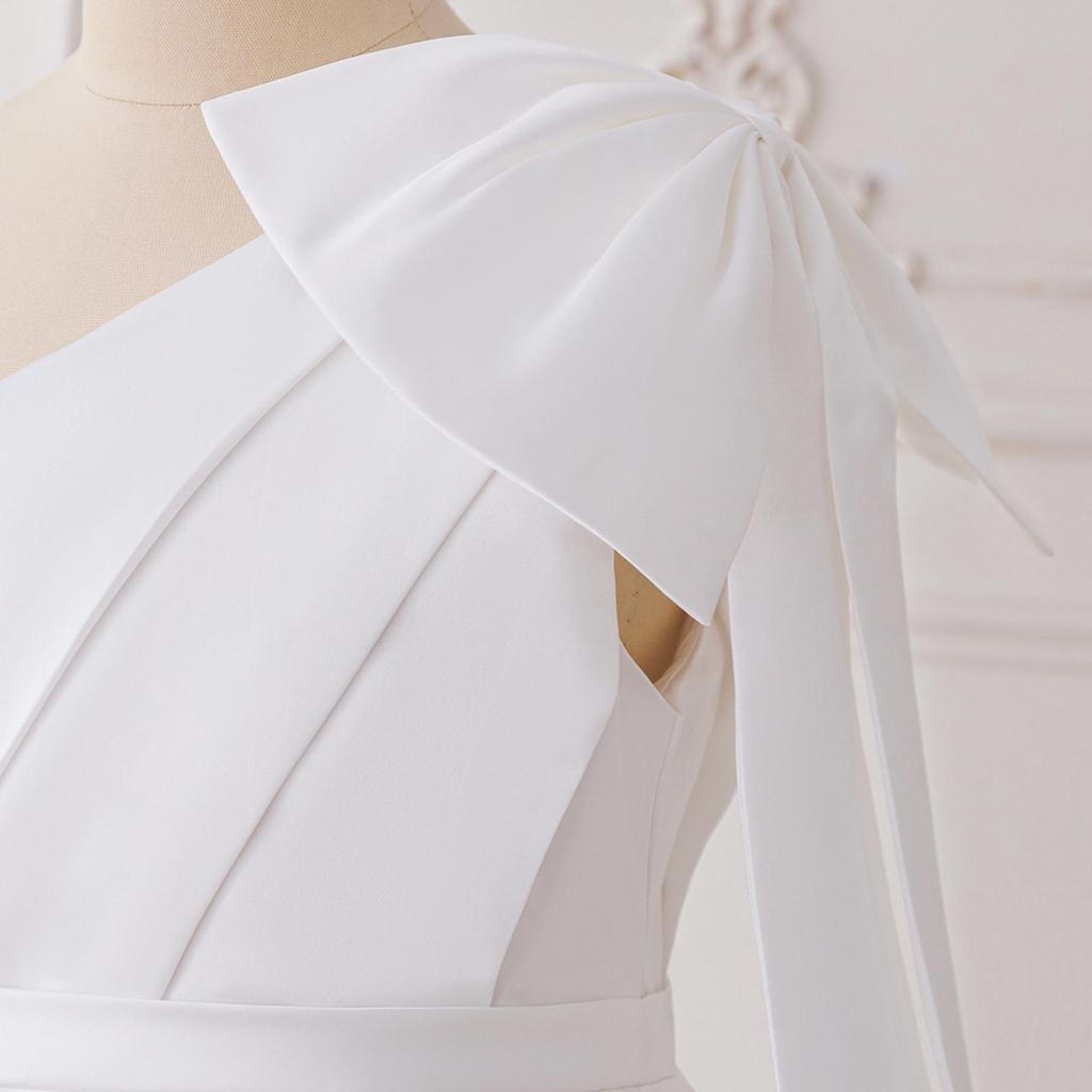 Big Kid One-Shoulder Satin Princess Dress with Bow - Formal Wedding & Runway Costume