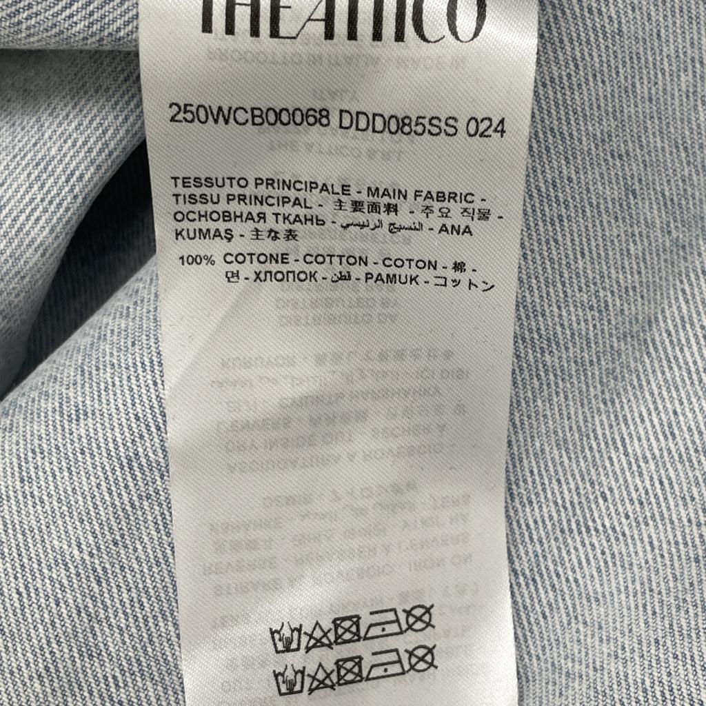 The Attico 25Stainless Steel 250WCB00068 Diana Washed Blue Cotton Metal Button Logo Embroidered Asymmetrical Denim Shirt Jacket Tops Blue 36Used