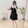 2024 Petite Black Dress with Doll Collar: Loose Fit, Slimming, Flesh-Covering Short Sleeves