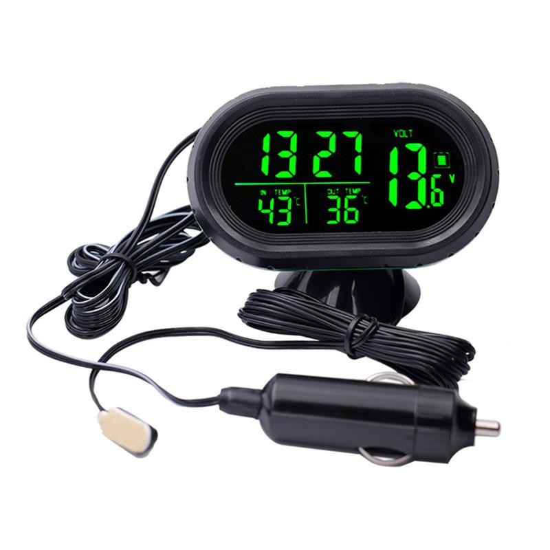 Digitales Autothermometer Temperaturmonitor Autoornament Leuchtende Uhr Voltmeter DC 12V-24V Uhrzeit Datum Doppelanzeige Frostwarnung