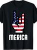 Merica Rock Hand US Flag 4th of July Rocker Men Boys TShirtRetro-style Casual T-shirt Featuring a Cr