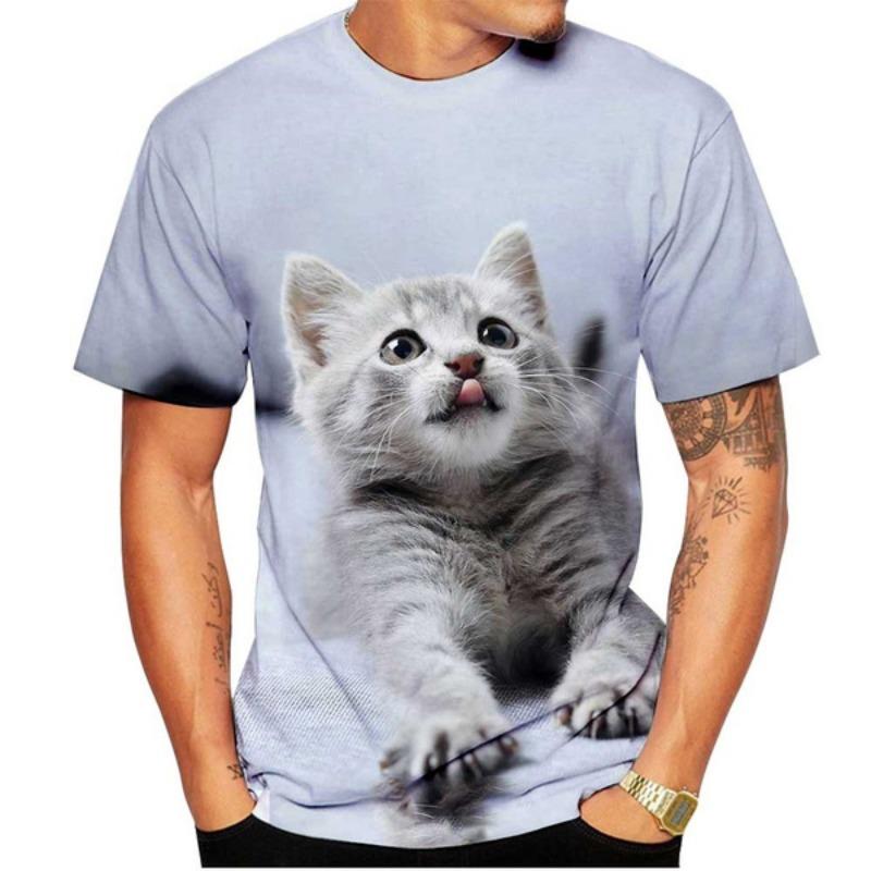 Letní pánské a dámské tričko Roztomilý kočičí vzor 3D tisk s kulatým výstřihem Funny Pet Print Velká velikostUnisex Dětský top svetr