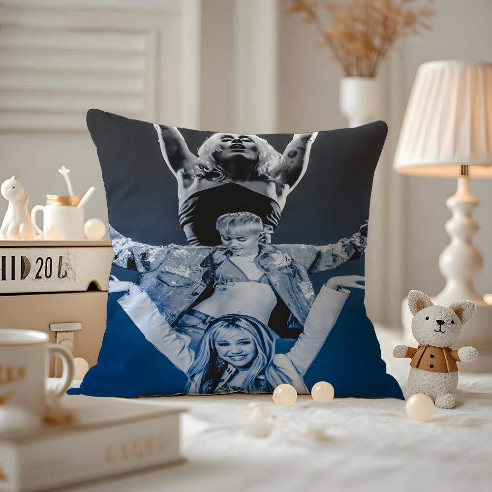 Cushion Cover Anti-dustmite Pillowcase Invisible Zipper Silky Short Plush Sofa Cushion Cover Miley Cyrus Singer