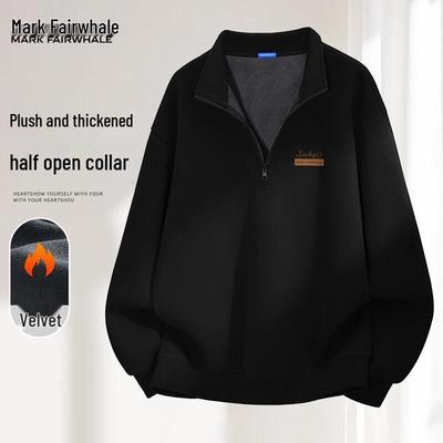 Mark Fairwhale Herren Fleece-Sweatshirt mit halbem Reißverschluss und Stehkragen