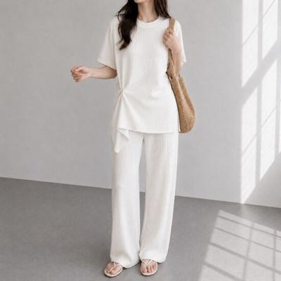 Mizqz Women Summer Wrinkle Pleats Two Way Wide Pants Set