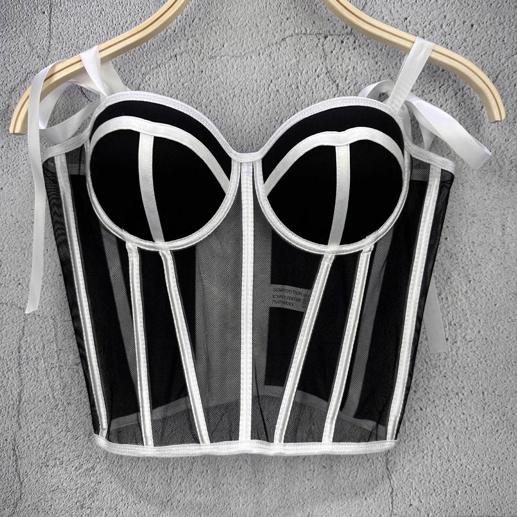 Franse Zoete Styling Vetersluiting Strapless Tanktop Dames Binnenlaag Bovenkleding Sexy Visgraat Taille-insnoerende Top Camis & Tanktops