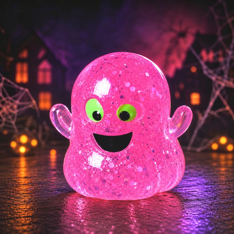 Halloween Stress Relief Glitter Pumpkin Toy Soft Squeezable Toy for Kids Classroom Rewards Halloween Party Props