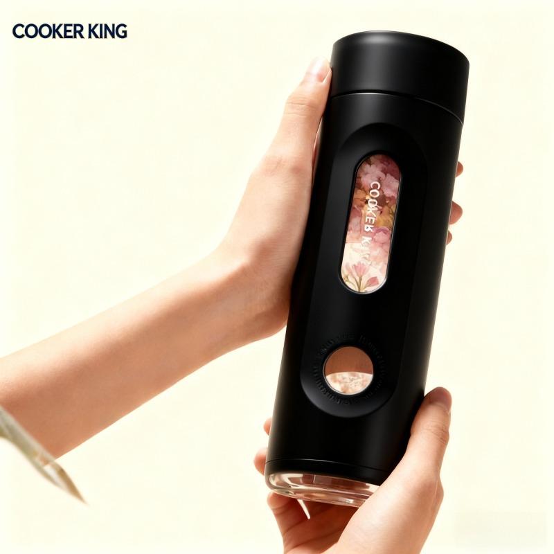 COOKER KING Glass double-layer insulated tea and water separation portable glass water cup for men and women elegant white 420ml